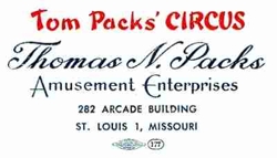 Tom Packs Circus business card